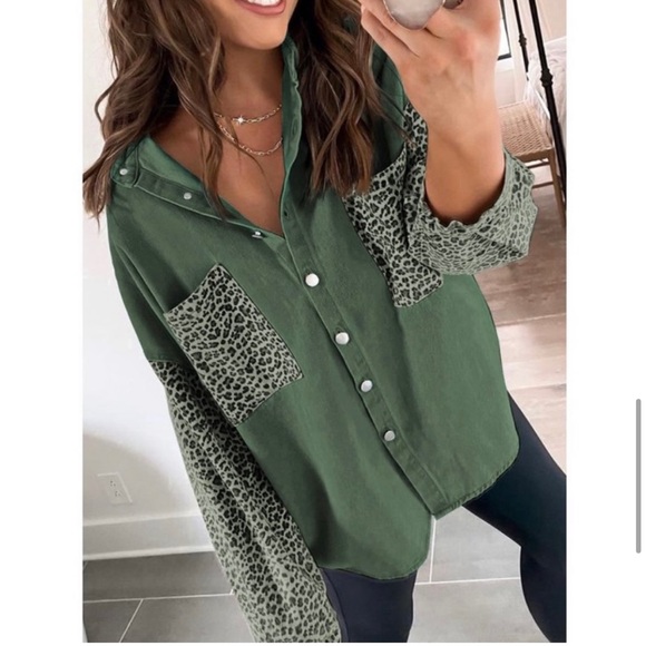 POL Vintage Style Hi-Low Leopard Cheetah
Shacket Shirt Jacket: Olive Army Green - Picture 6 of 8